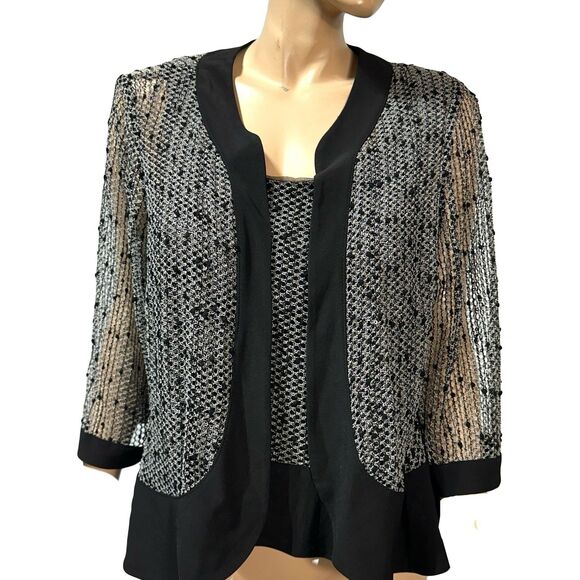 R&M Richards Twin set Jacket & Tank Top Size 1X Sequin Mesh Black & Gray NWT - Picture 1 of 14